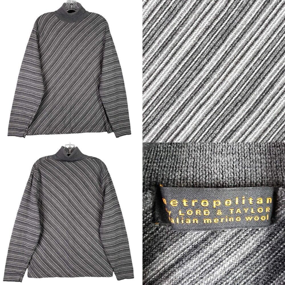 Metropolitan by Lord & Taylor Men’s Size L Italian Merino Wool Gray Sweater LS